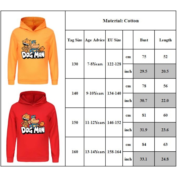 Hoodies HUNDMANN Pullover Tröjor Toppar Långärmad Hoodie Unisex Hooded Sweatshirt Långärmad Pullover Hoody för Pojkar Flickor Barn Tonåringar 7-14 År Orange 160cm