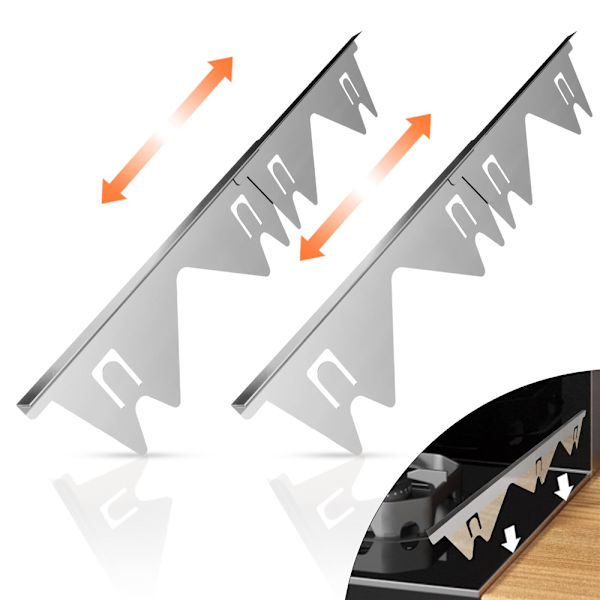 2-pack Spishällsspringor Skydd i Rostfritt Stål, Lätt Att Dra In, Spishäll Trim Kit, Värmebeständig Skydd Mellan Spishäll Och Bänkskiva Silver