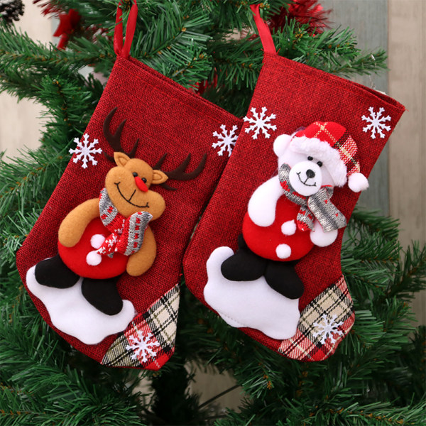 Julstrumpa att hänga upp, julklappssockor, godisstrumpor, familjefestdekoration deer