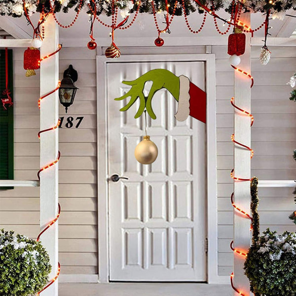 Julstövare Handgjord Utskurna Julstövare Grinch Hand Dekoration Left Hand