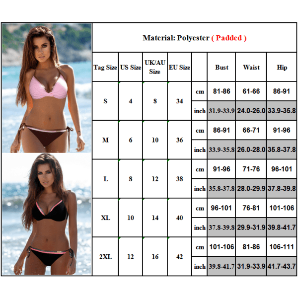 Bikiniset för kvinnor med snörning, halter-modell, push-up, badkläder Black + Blue L