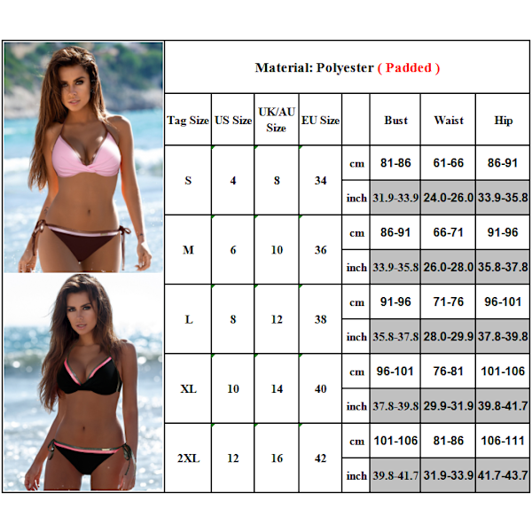 Dame Blonde Halter Bra Bikini Sæt Push-up Badetøj Badedragt Red + Grey M