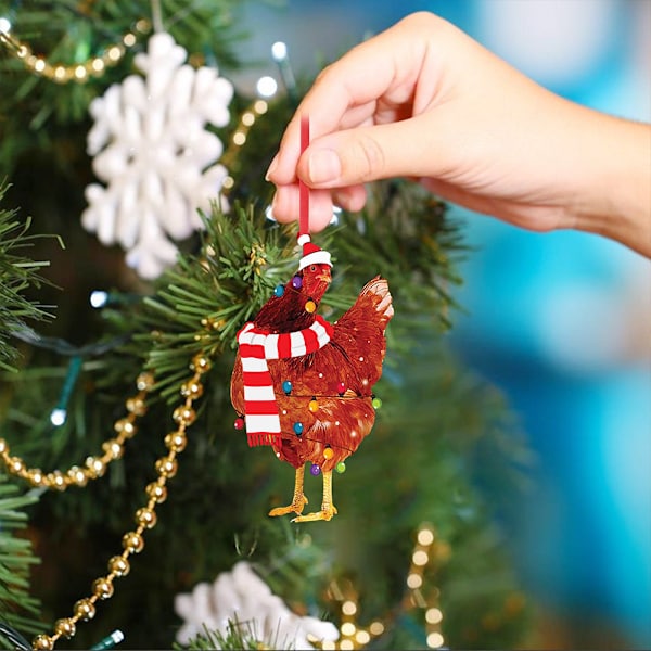 5 stk. juletrepynt i tre, kylling, hengende ornamenter jul