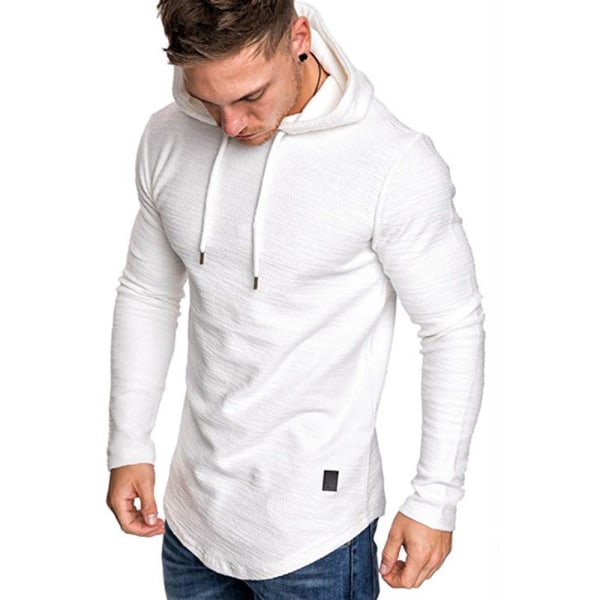 Långärmad t-shirt för män med luvtopp i oregelbunden läder White 2XL