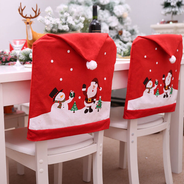Julstolsöverdrag Tomte & Snögubbe Röd Hatt 1Pcs