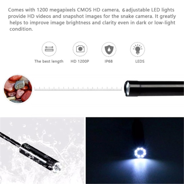 3 i 1 USB Snake Inspection Camera Vattentät LED-ljus 2m