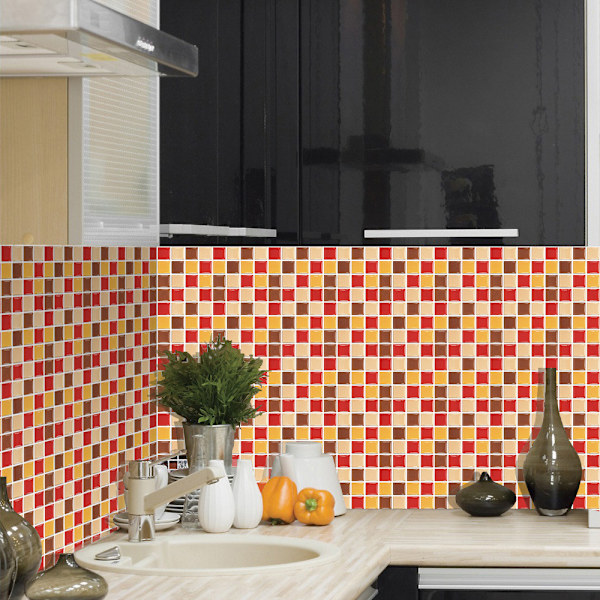 Retro-mosaiikkilaattatiiliseinä -tarratapetti kylpyhuoneeseen ja keittiöön Orange 50Piece