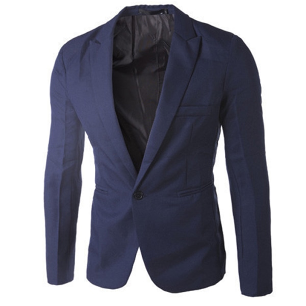 Män Formell Business Bröllopsfest Blazer Coat Jacka En Knapp Kostym Top Ytterkläder Navy blue L