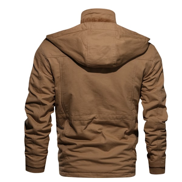 Herrar Zip Hoodie Casual Huvtröja Fleece Jacka Mode Lös Klättrare Topp Khaki M