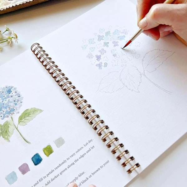 Akvarel Workbook 12 Farver Akvarel Øvelsesbog Malersæt Til Begyndere Flower