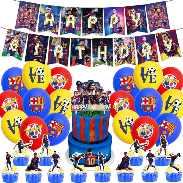 Fotboll Barcelona Födelsedagsfest Dekoration Fotboll Dragflagga Tårta Insats Set Layouttillbehör