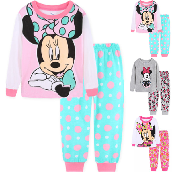 2-pack flickor Disney Minnie tryckta toppar + byxor pyjamas set C 100cm