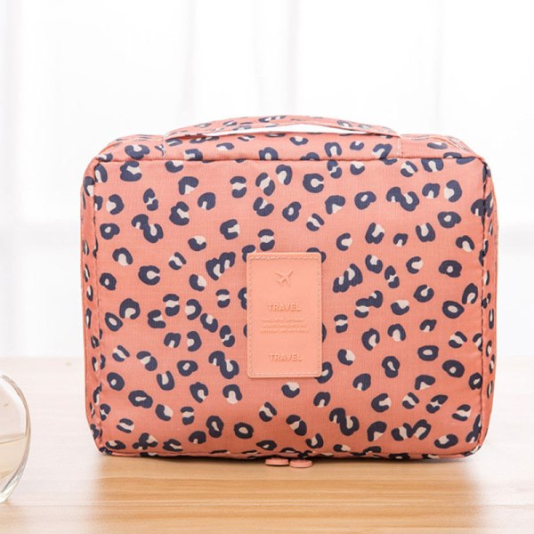Stor Resväska för Smink Kosmetikväska Toalettväska för Kvinnor Rosa Leopard 21x8x16cm