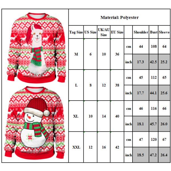Christmas Sweatshirt Dam Pullover Casual Blus långärmad G 2XL