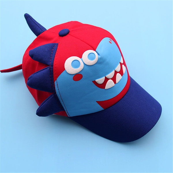 Barn Baseballkeps med tecknad dinosaurie, spetsig, passform för pojkar och flickor Red-Blue