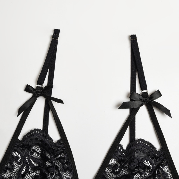 Kvinnor Sexiga Spets Underkläder Set Push-up Underkläder Nattkläder Black M