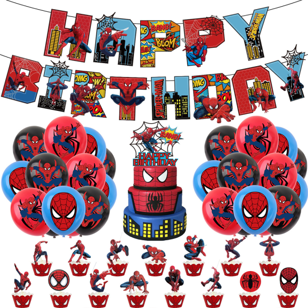 Spider-Man Birthday Party Banner Supplies Dekor Set Cake Topper