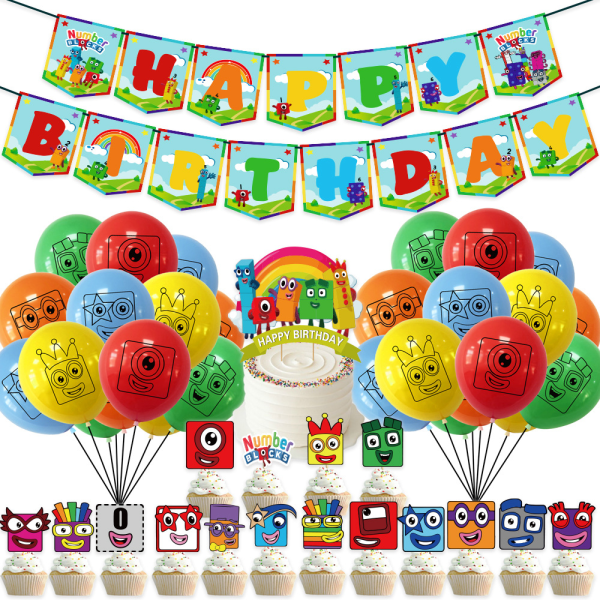 Antal block ballonger Grattis på födelsedagen Banner Party Supplies