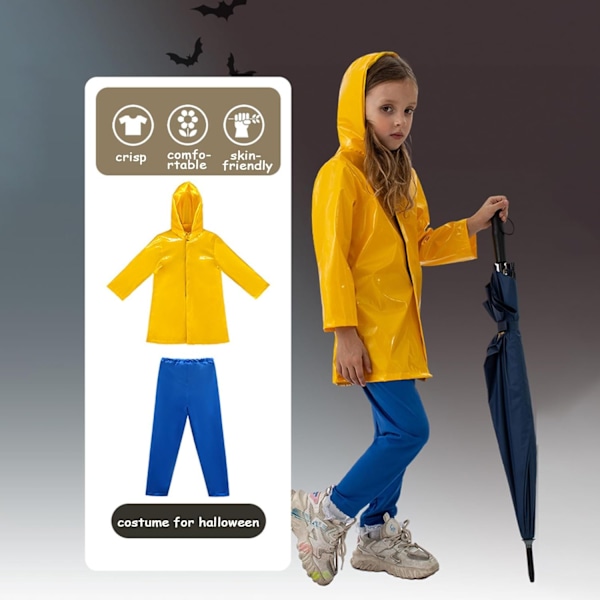 Coraline Kostym Barn Gul Regnrock och Blå Byxor Kostym Set Halloween Outfits Cosplay Födelsedagspresent XL