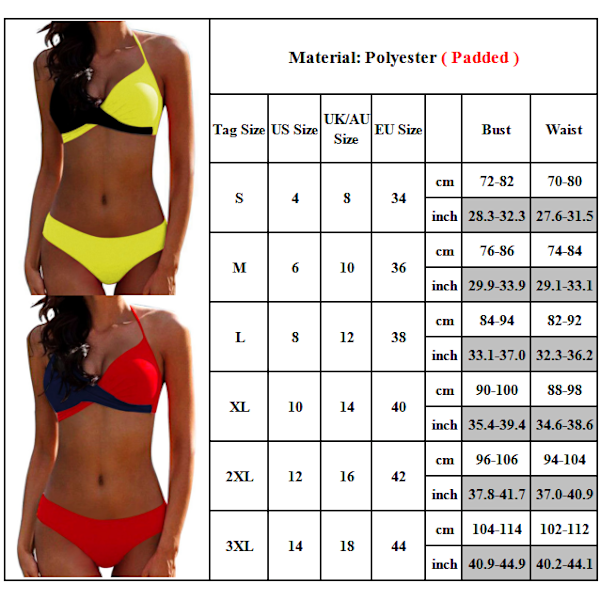 Färgblockerad bh-bikiniset för kvinnor, brasiliansk baddräkt Light Grey + Rose Red XL