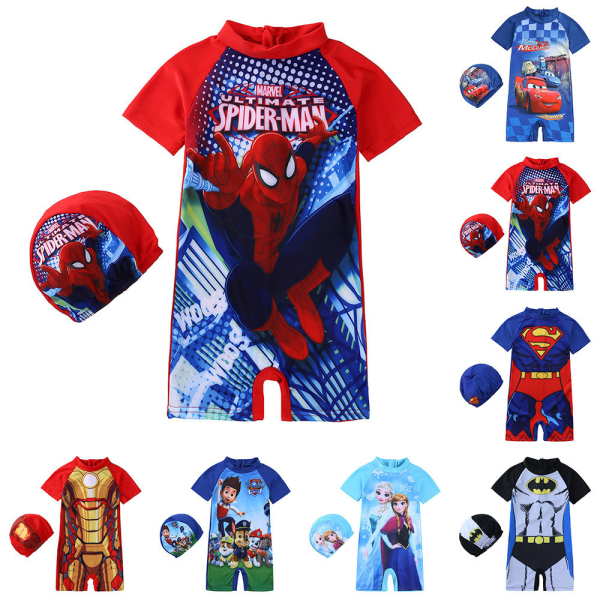 Barn Pojkar Spiderman Batman One Piece Surf Soldräkt Strandbaddräkt och cap Sommarbadkläder Armor XL