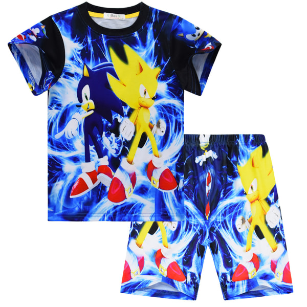Barn Pojkar Flickor Kortärmad T-shirt Shorts Kläder Outfits Set Blå Super Sonic 7-8 år = EU 122-128