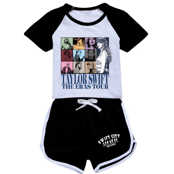 Børne Teen Taylor Swift Trykt T-shirt / Træningsdragt Sæt Swiftie Toppe Tee Outfits Black 170cm