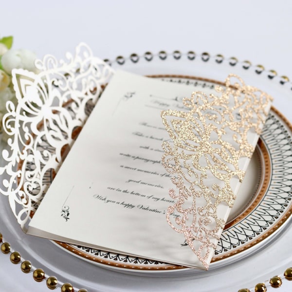 Födelsedag bröllop inbjudningskort med kuvert tomt och band Gold 10-Pack