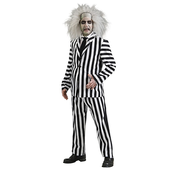 Rolig kostym Beetlejuice herr kostym, svart och vit randig kostym svansrock, lämplig för filmrollspel, spöke klädsel och Halloween L