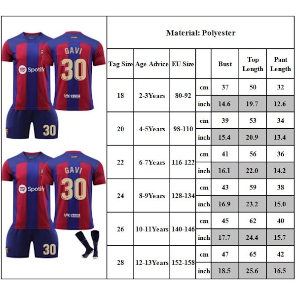 23-24 Ny Barcelona Tröja Barn Fotbollströja Kit #30 GAVI Fotbollsdräkter Pojkar Träningsdräkt 24