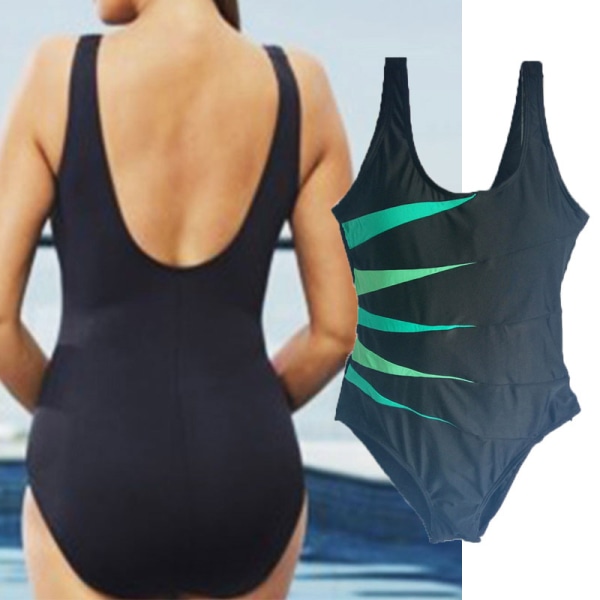Randig Baddräkt för Kvinnor, En Delad Monokini, Plus Storlek Green & Black 3XL