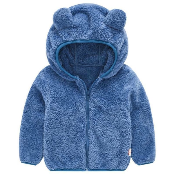 Barn Baby Pojkar Flickor Fleece Teddy Bear Coat Huvtröja Vinter Varm Huva Zip Jacka Blue 120cm