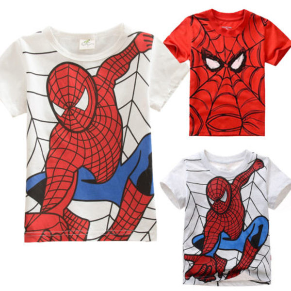 Pojke rund hals sommar Spiderman kortärmad T-shirt Topp Red 100CM