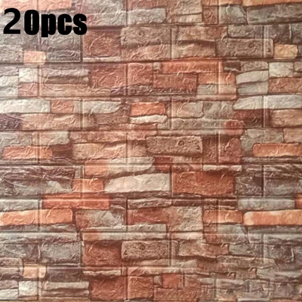 20 KPL Tiili Seinätarra Vedenpitävä Itsekiinnittyvä Tapetti red 20PCS