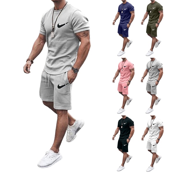 Herr Nikes sommar casual träningsset kortärmad topp och shorts sportset utomhusträning t-shirts shorts sportkläder White 3XL