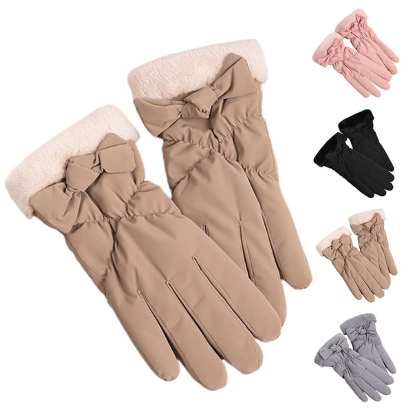 Mjuka mockagolvhandskar för kvinnor, fodrade med fleece, varma vinterhandskar med hela fingrar Khaki
