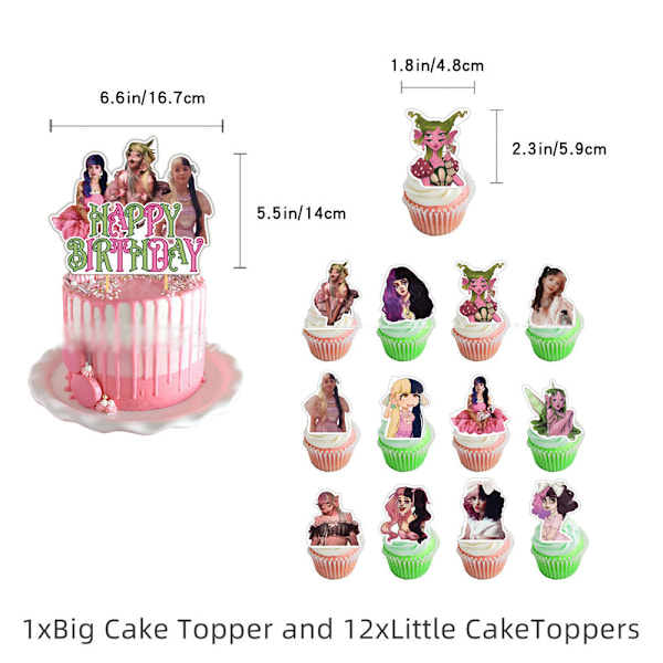 Barn Pojkar Flickor Melanie Martinez Födelsedagsfest Dekoration Banner Vimplar Ballonger Tårtdekoration Dekoration