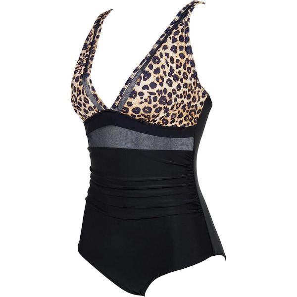 Kvinnors Vadderad Monokini Magkontroll Baddräkt Bikini Baddräkt Sommar Black+Leopard 2XL