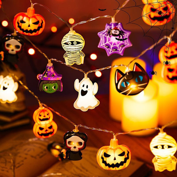 Halloween lys, 10 LED udendørs dekorations lyskæde, batteridrevet vandtæt græskarreb til festdekoration 10 Lights 1.5m