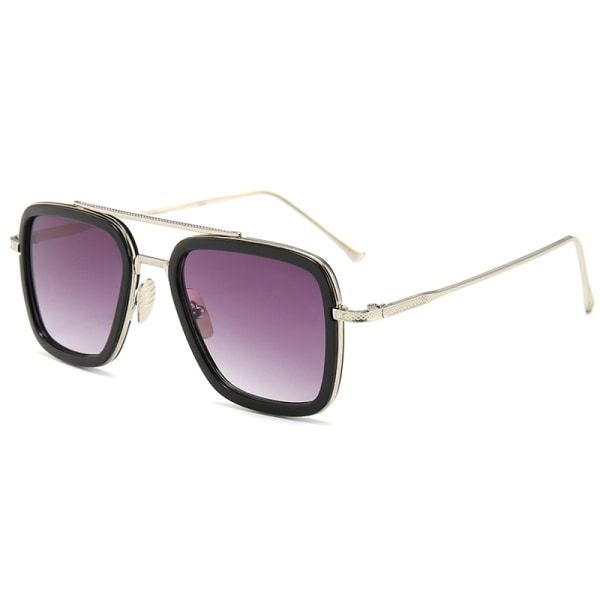 Fyrkantiga solglasögon för kvinnor män Vintage metall solglasögon Silver Frame Purple Lenses