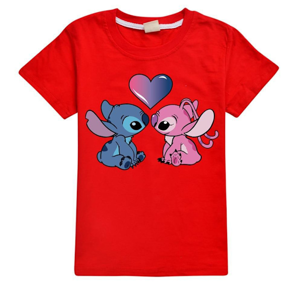 Stitch Flickor Pojkar Tecknad Tryckt T-shirt Sommar Kortärmad Tröja Bomull Rundhals Toppar Red 170cm
