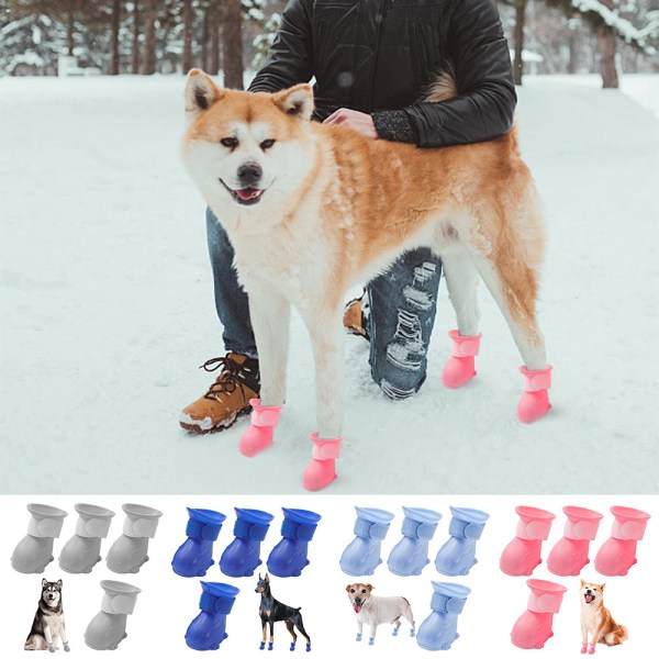 4 st Hundskor Stövlar Halksäkra Vattentäta Valp Promenad Skyddande Regn Stövlar Sock Blue S