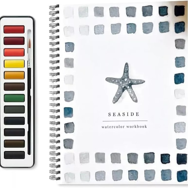 Akvarel Workbook 12 Farver Akvarel Øvelsesbog Malersæt Til Begyndere Seaside