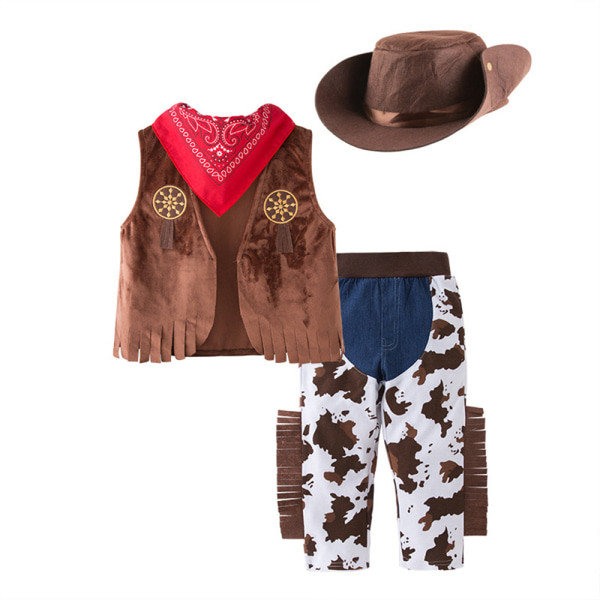 4st Western Cowboy Kostym Set Kids Party Fancy Dress 100cm