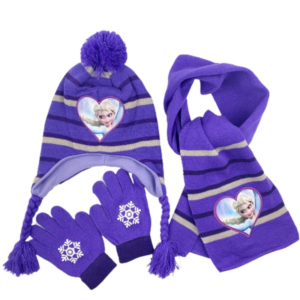 3-delars Set Flickan Frost Elsa Anna Hatt Halsduk Vantar Set D