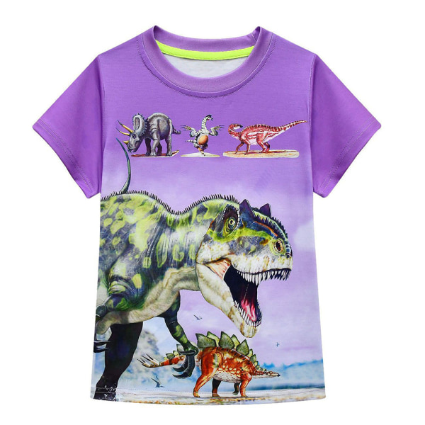 Dinosaurie T-shirt Bomull Sommar Kortärmade Toppar Barn Pojkar Flickor Lila 6-7 år = EU 116-122