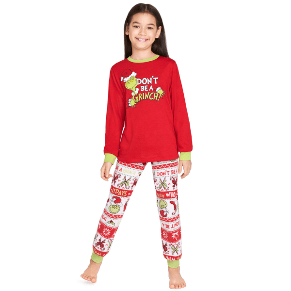 Julpyjamas för Pappa, Mamma och Barn - Grinch 2-Delar Pyjamas Sovkläder Kid 11-12T