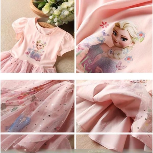 Flickor Frozen Anna Elsa Rosett Prinsessklänning Fest Kortärmad Tutu Klänningar Pink 110cm