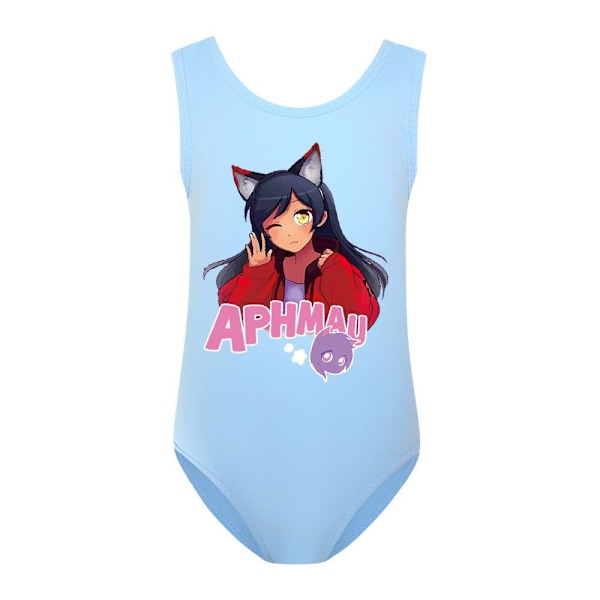 Aphmau Barn Flickor Tecknad Baddräkt Hel Baddräkt Simning för Sommar Strand Semester Pool Surfing Sky Blue 130cm
