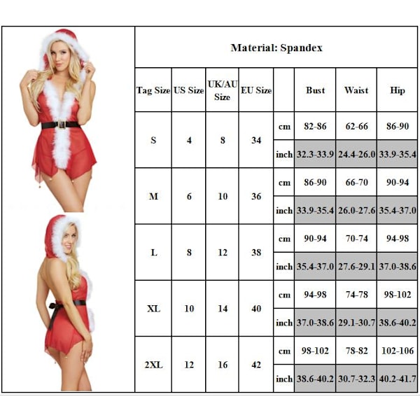 Jul-inspirerad Sexy Babydoll Lingerie för Kvinnor, Santa Underkläder, Nattkläder, Sovkläder 2XL